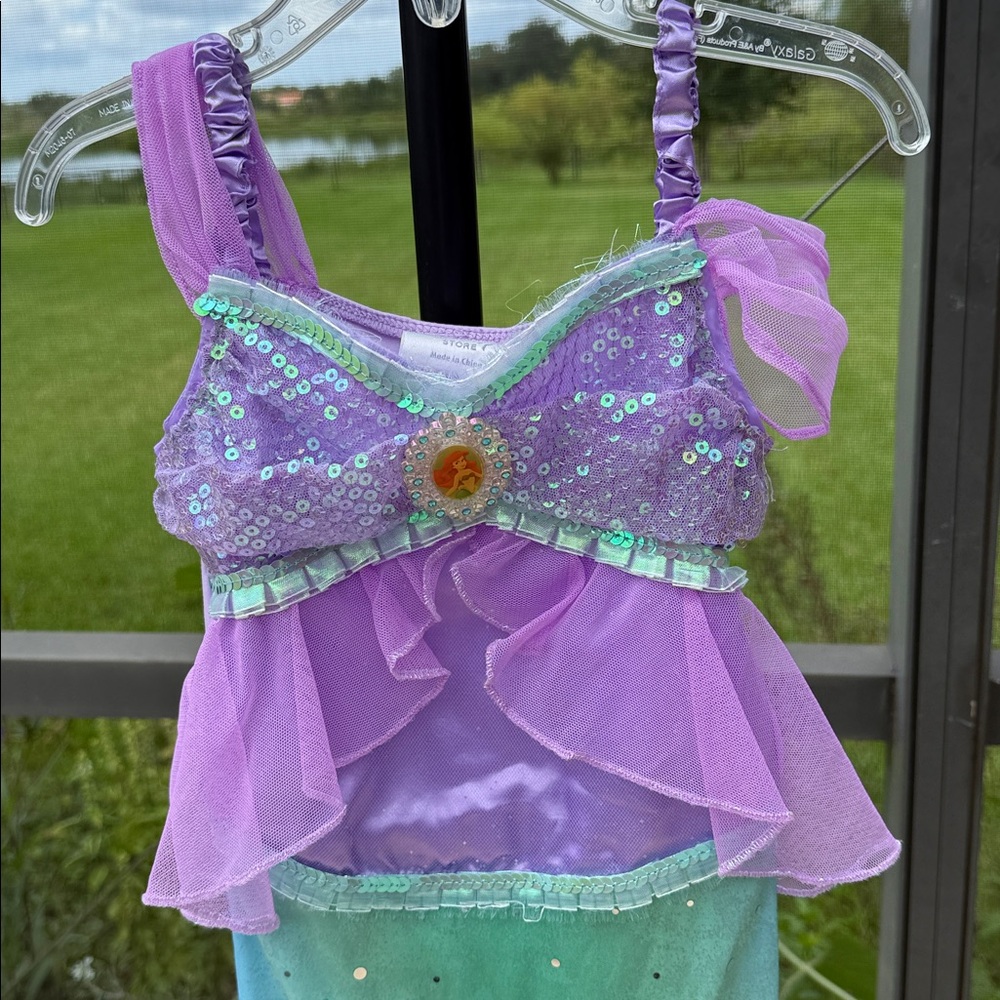 Disney Store XS 4 Little Mermaid dress Costume with crown and Minnie plush - Picture 5 of 8